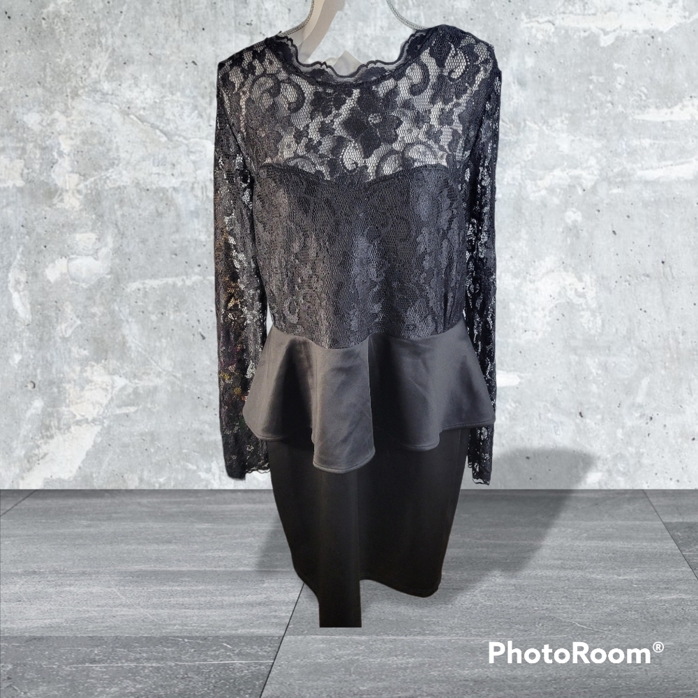 NWT Acevog Black Lace Peplum Dress Deep V Back Size XXL